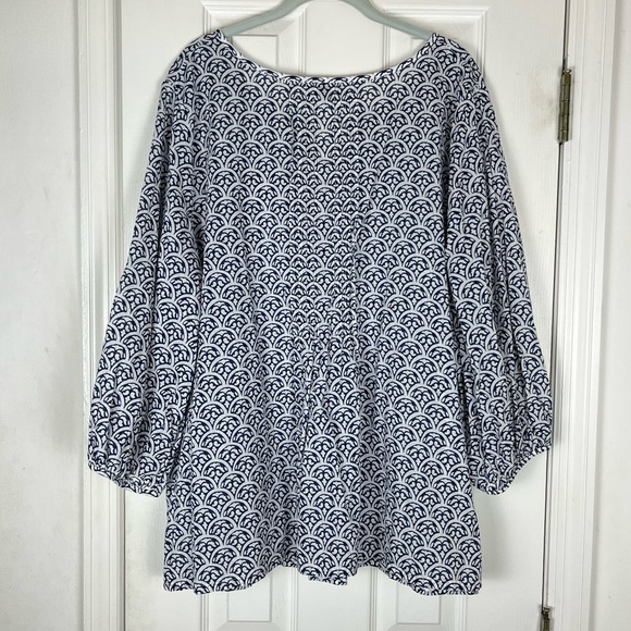 Talbots Plus Cotton Split Neck Pintuck Blouse Top Scallop Tile Print Sz 2X - Picture 7 of 8